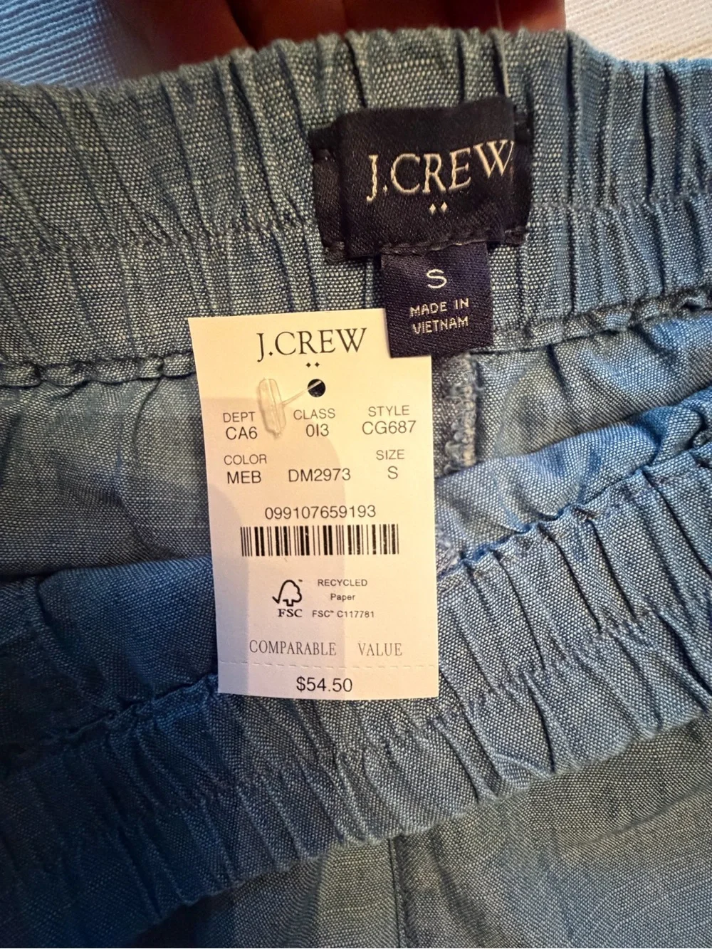 J. Crew 100% Cotton Light Blue Chambray Elastic-Waist Shorts NWT 🌷